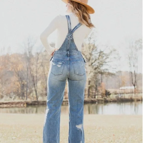 New Kancan Distressed Denim Overalls - Picture 2 of 4